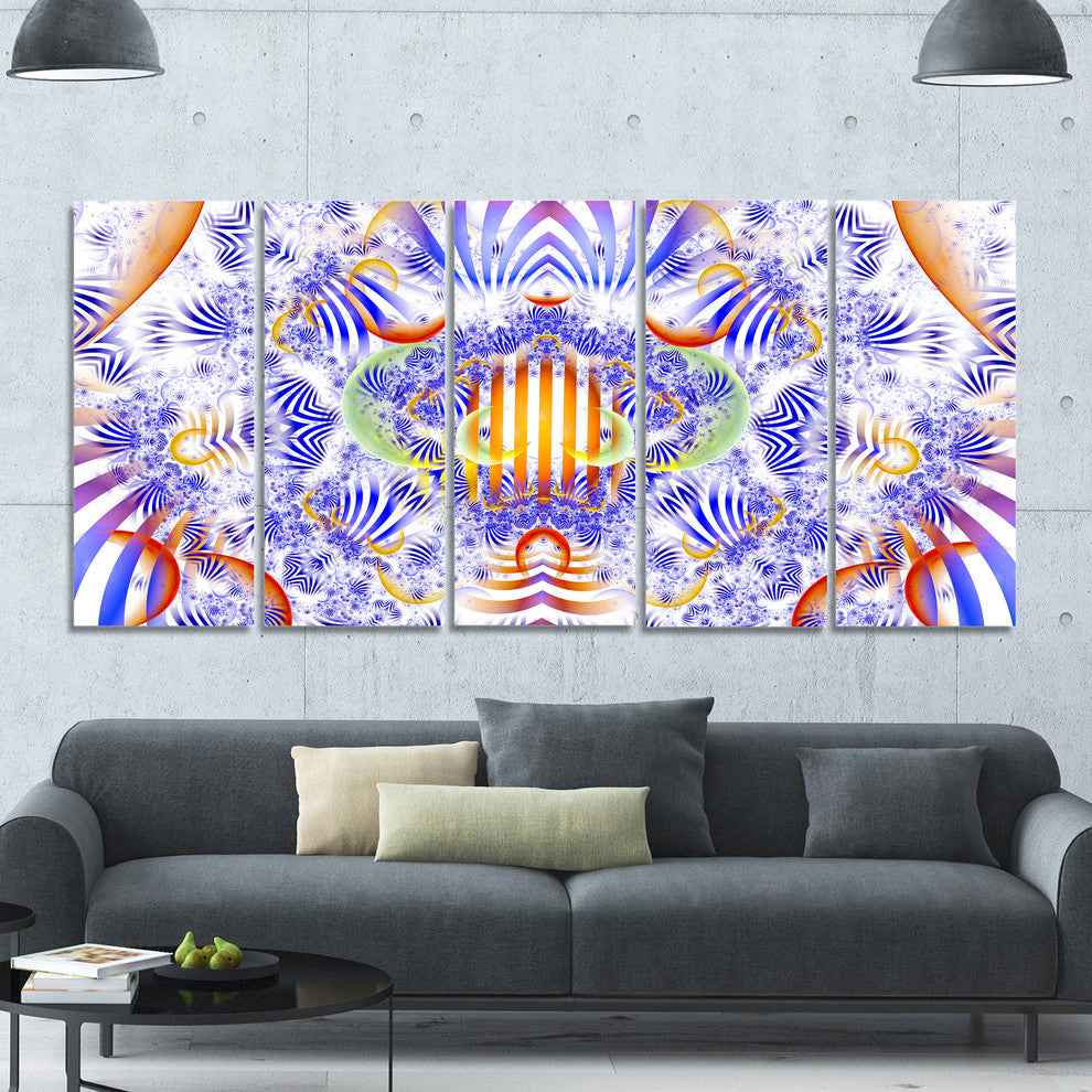 Magical Fairy Pattern Blue, Abstract Art on Canvas, 60"x28", 5 Panels