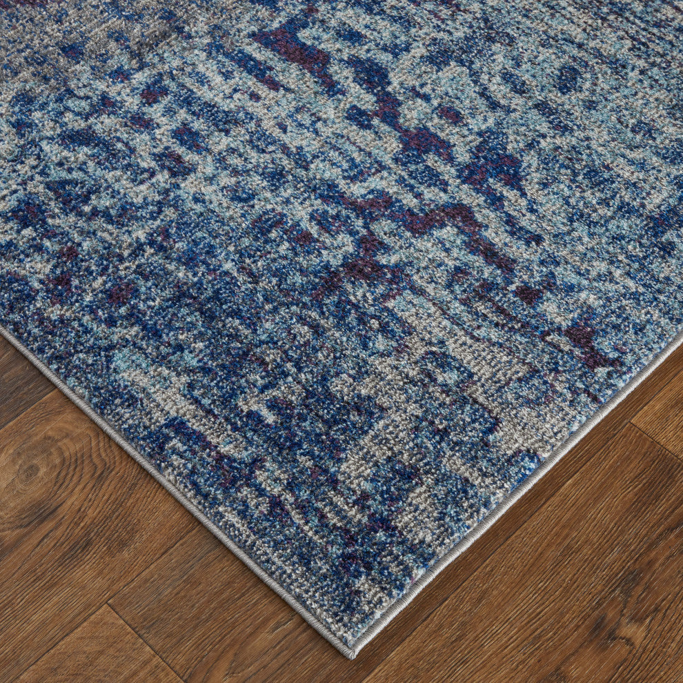 Weave & Wander Adelmo Abstract Contemporary Rug, Blue/Purple, 2'8"x10'