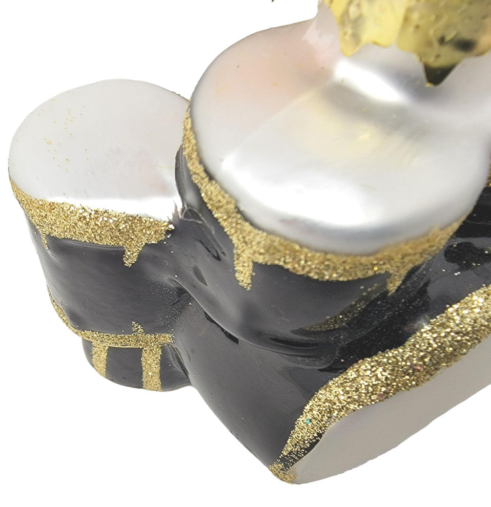 Elegant Art Glass Drum Set Ornament Black White Gold Music Vintage Style