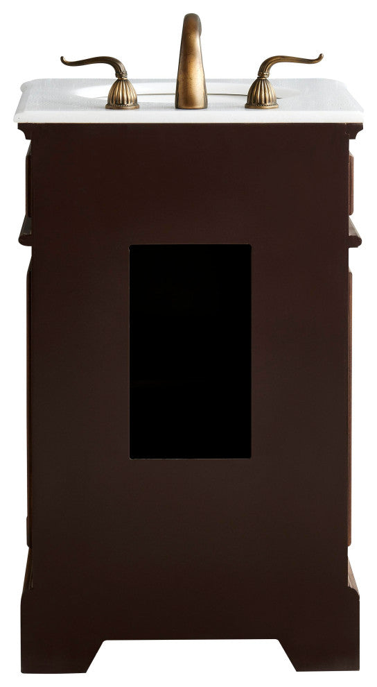 21" Single Bathroom Vanity, Teak, White and Brown Vein Marble Top