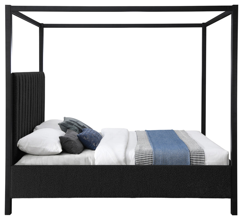 Kelly Boucle Fabric Upholstered Bed, Black, King