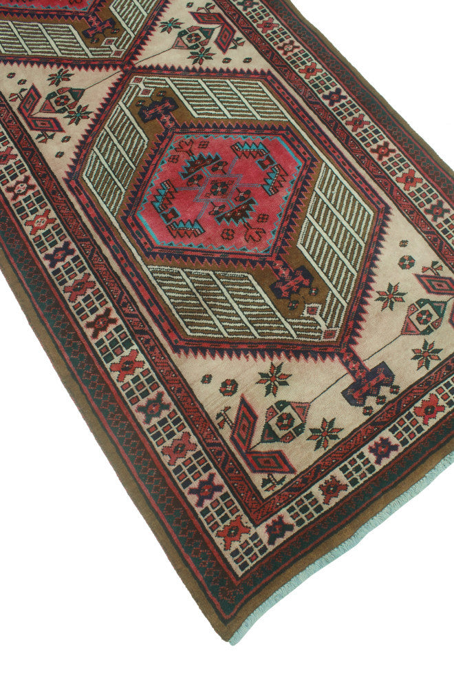 Fine Vintage Distressed Khurshid Beige/Rust Runner, 3'4x10'6