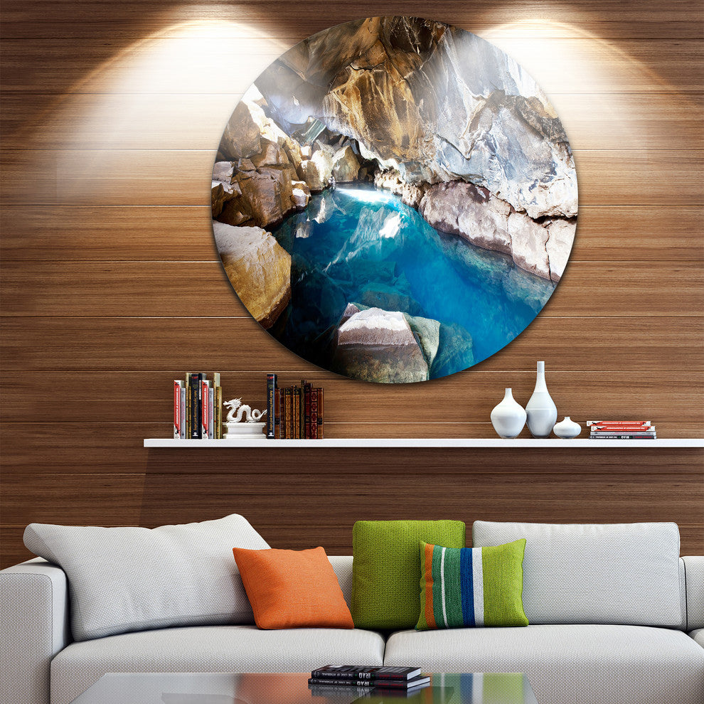 Cave With Geothermal Hot Water, Modern Beach Round Wall Art, 36"