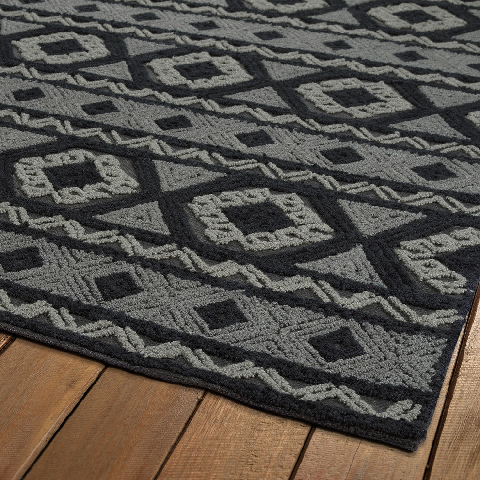 Kaleen Indoor-Outdoor Midcentury Modern Ayrlies Garden Rug, Charcoal, 9''x12''