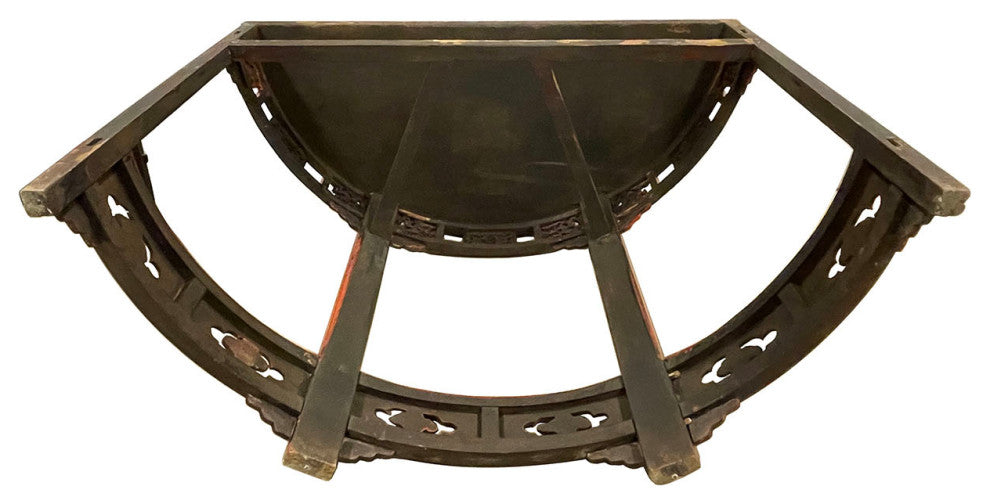 Consigned 19th Century Antique Chinese Carved Red lacquered Half Moon Tables