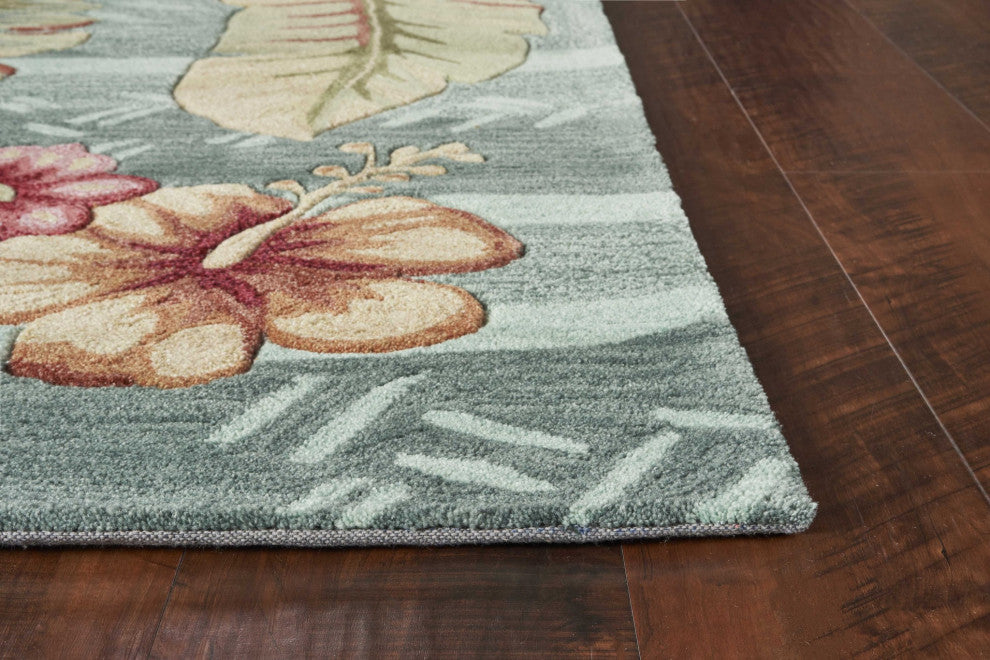 HomeRoots 3'x5' Seafoam Green Hand Tufted Tropical Plants Round Indoor Area Rug
