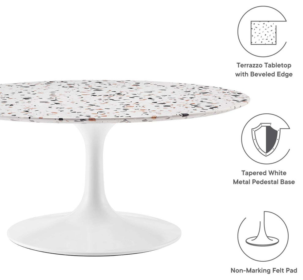 Lippa 36" Round Terrazzo Coffee Table, White White