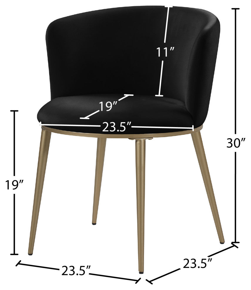 Skylar Dining Chair, Set of 2, Black Velvet, Brushed Gold Iron Legs