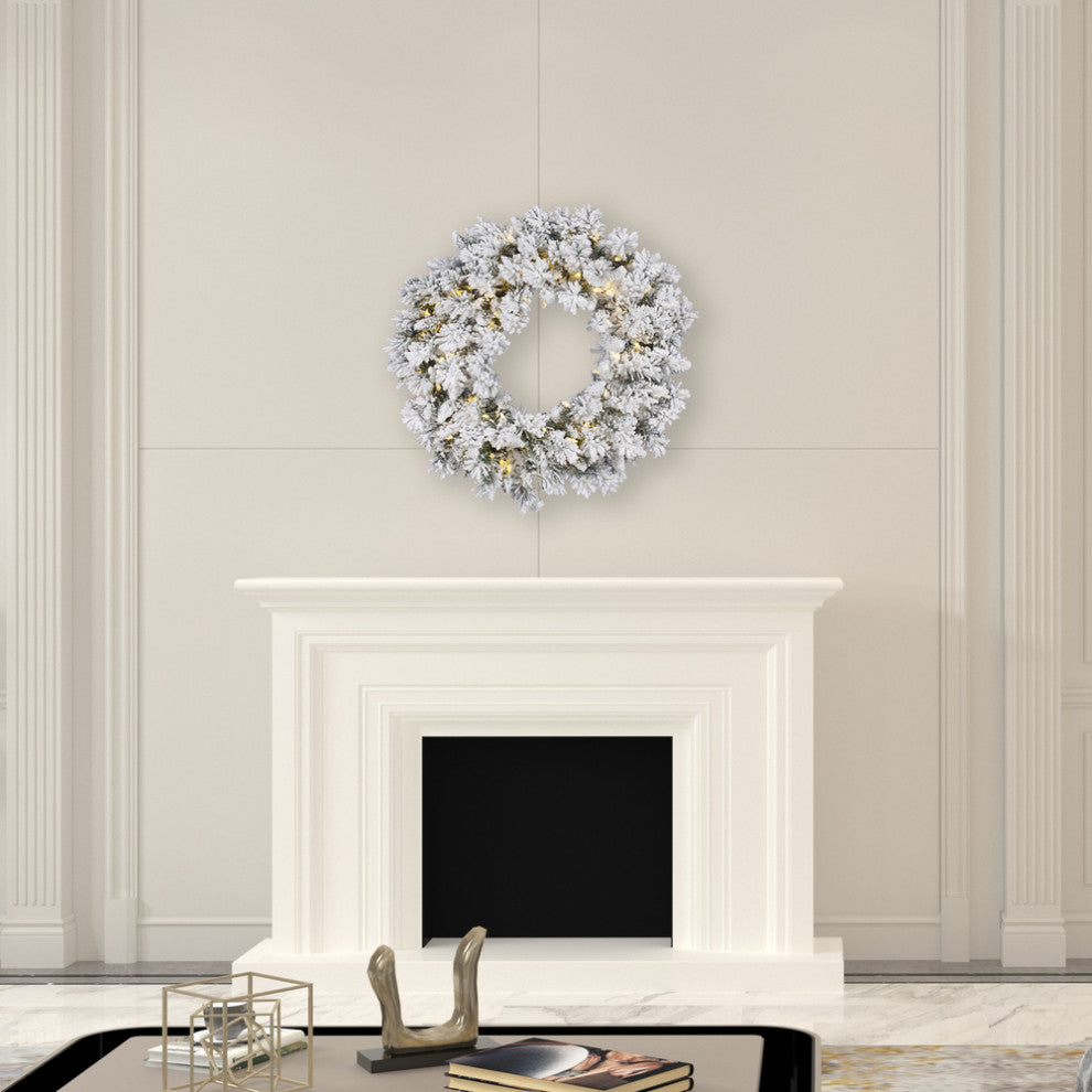 Vickerman A128237Led 36" Flocked Snow Ridge Christmas Wreath, Warm White Lights