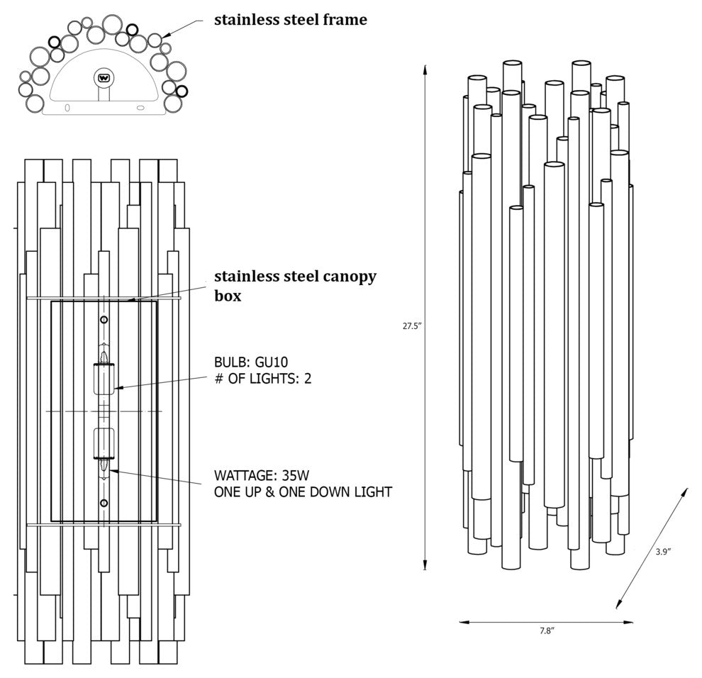 Gold Stainless Steel Rod Wall Sconce