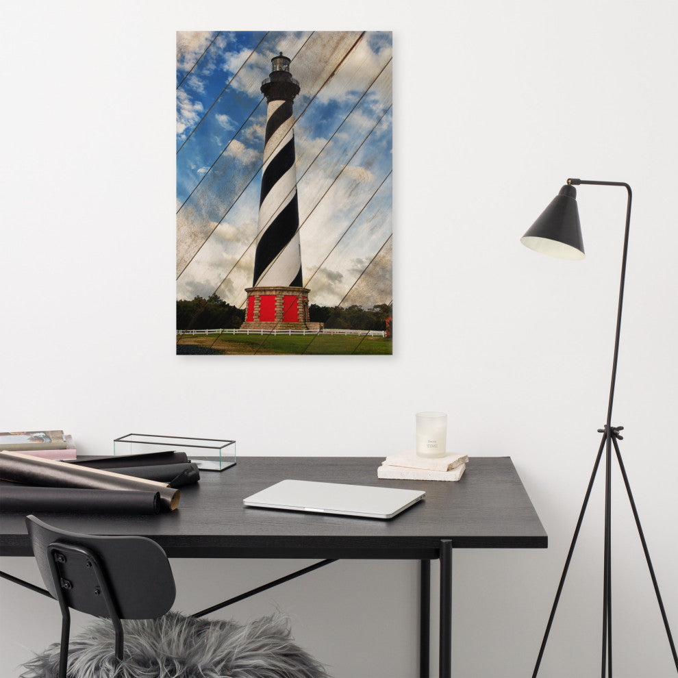 Cape Hatteras Lighthouse Landscape Photo Faux Wood Panels Canvas Prints, 24" X 36"