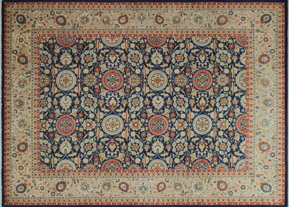 Pak-Persian Agra Tabriz Blue Rug, 9'0x12'5