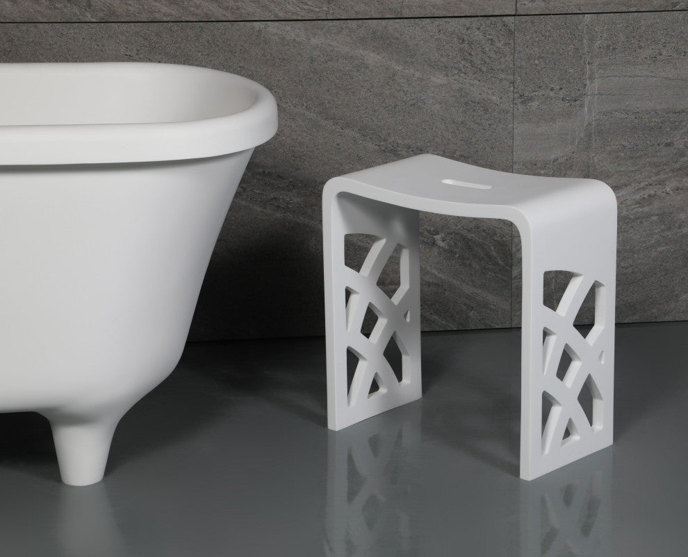 White Matte Solid Surface Resin Bathroom/Shower Stool, Designer