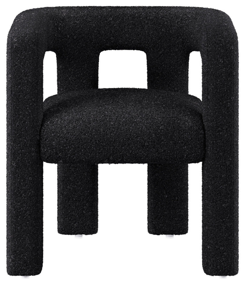 Boucle Chair, Linen Dining Chair with Barrel Sidearms and Back (Black)