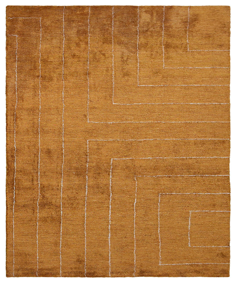 HAND KNOTTED LOOM SILK ECO-FRIENDLY RUGS-5'x8',Rectangle,Gold Beige,Geometric