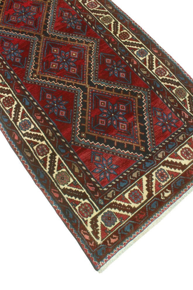 Fine Vintage Distressed Behbaha Red/Blue Runner, 3'4 x 9'11