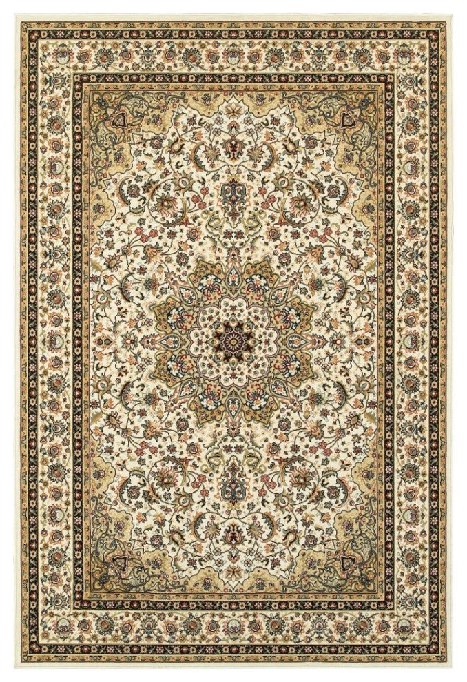 5' X 8' Ivory Beige Machine Woven Oriental Indoor Area Rug