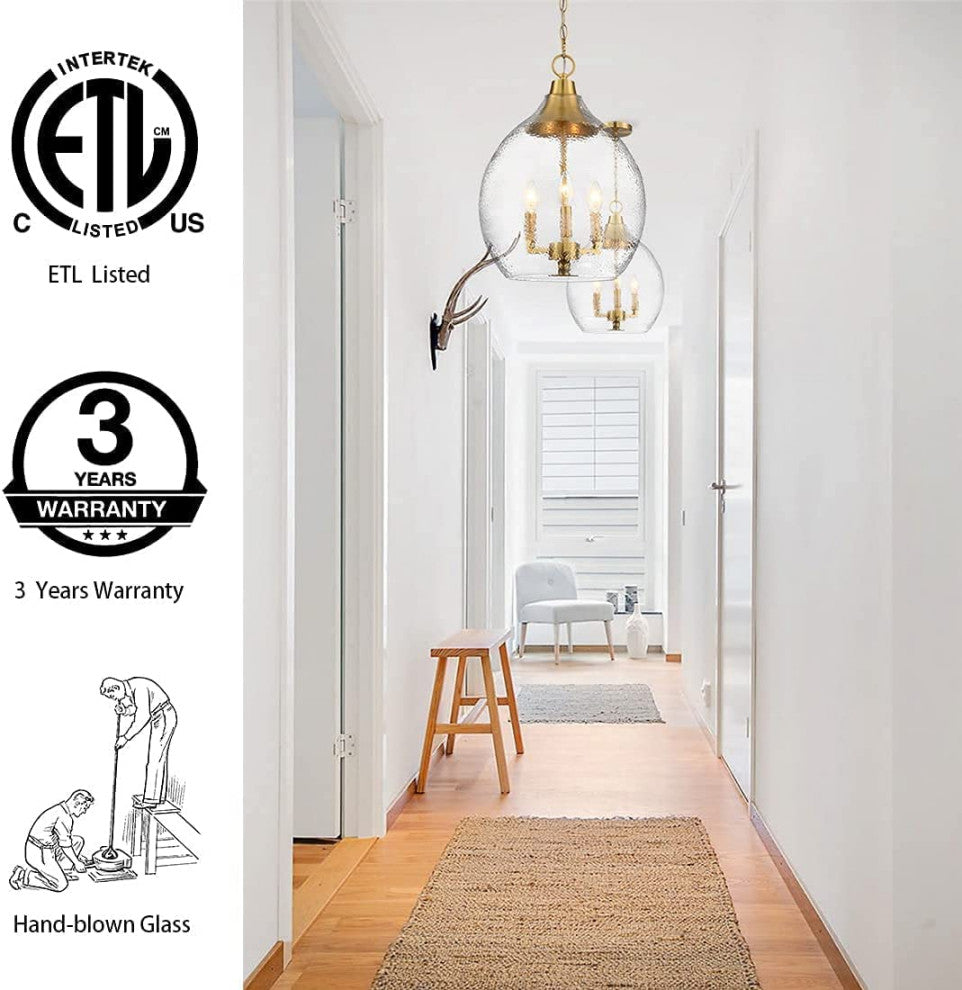 3 Light Globe Glass Pendant Light Gold Hanging Lamp
