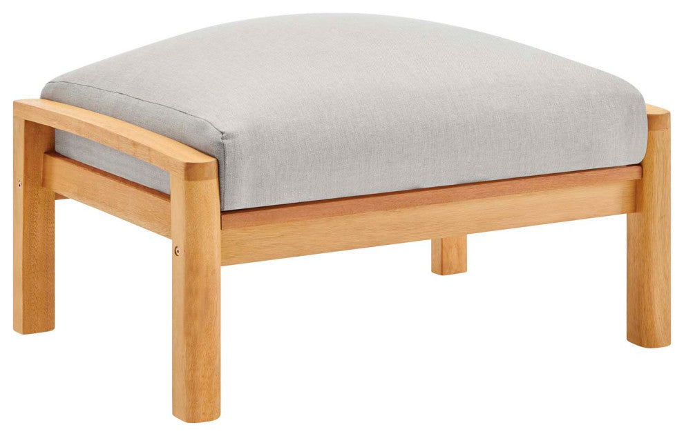 Orlean Outdoor Patio Eucalyptus Wood Ottoman Natural Light Gray