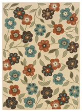 7' x 10' Brown and Ivory Floral Stain Resistant Indoor Outdoor Area Rug
