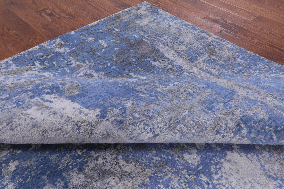 9' 0" X 12' 1" Abstract Handmade Wool and Silk Rug Q8651