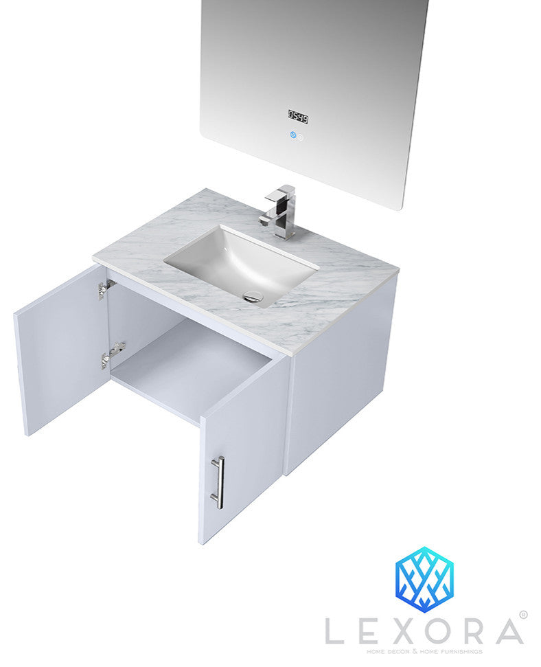 Geneva Transitional Glossy White 30" Single Vanity with 30" Led Mirror