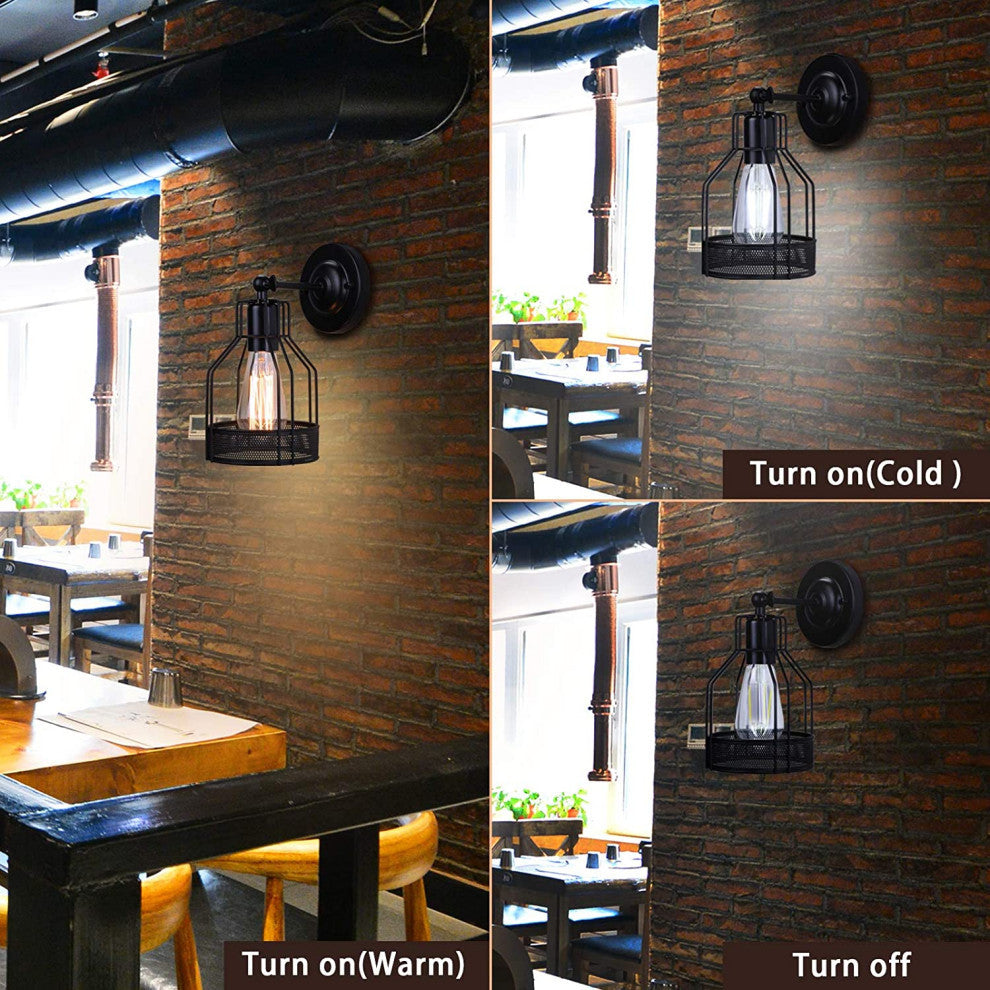 Black cage wall sconce light industrial farmhouse vintage wall lamp