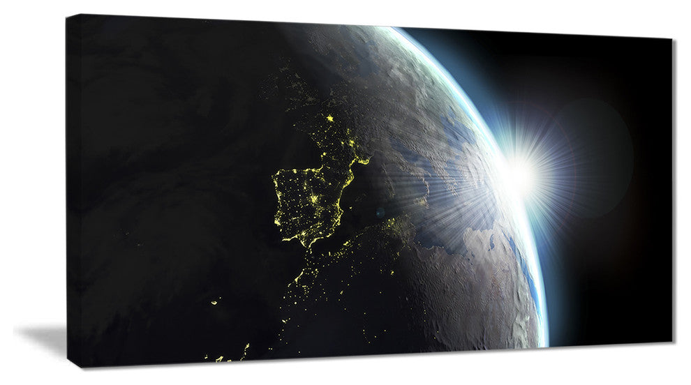 "Earth View With Day and Night Effect" Digital Art Canvas Print