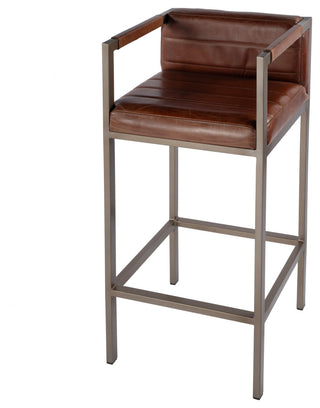 Dennis 31" Seat Height Leather, Iron Accent Stool, Low Back