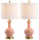 Cox 22" Glass and Metal Led Table Lamp, Set of 2, Light Coral and Brass Gold