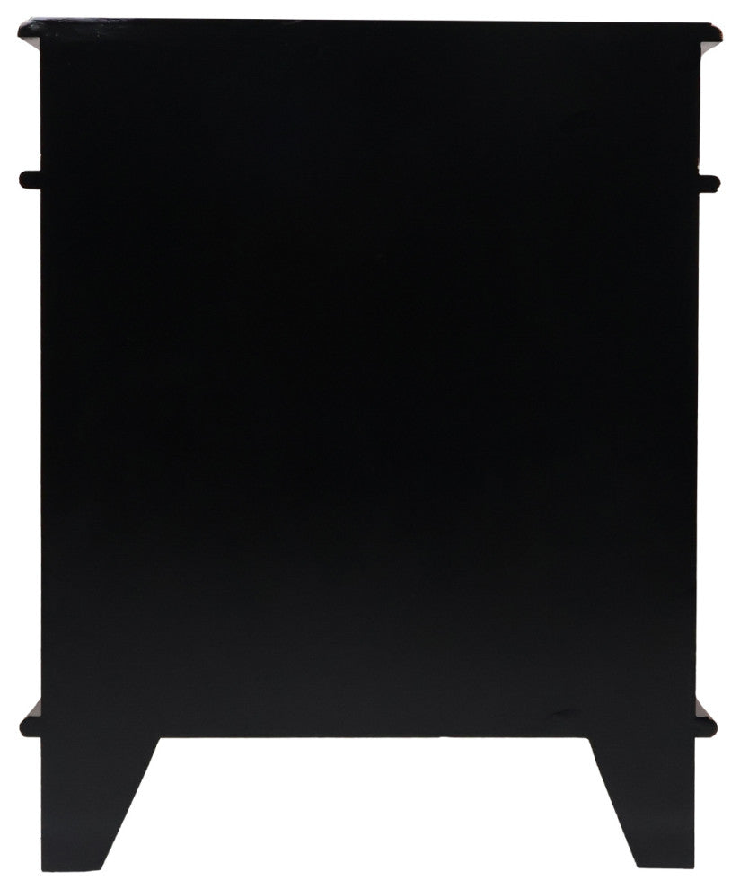 Empire Style Oriental Cabinet, Black lacquer With Gold Leaf Handpainted, 32"