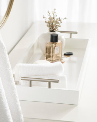 Lipton Narrow Rectangle Wood Accent Tray, White/Silver 10x24