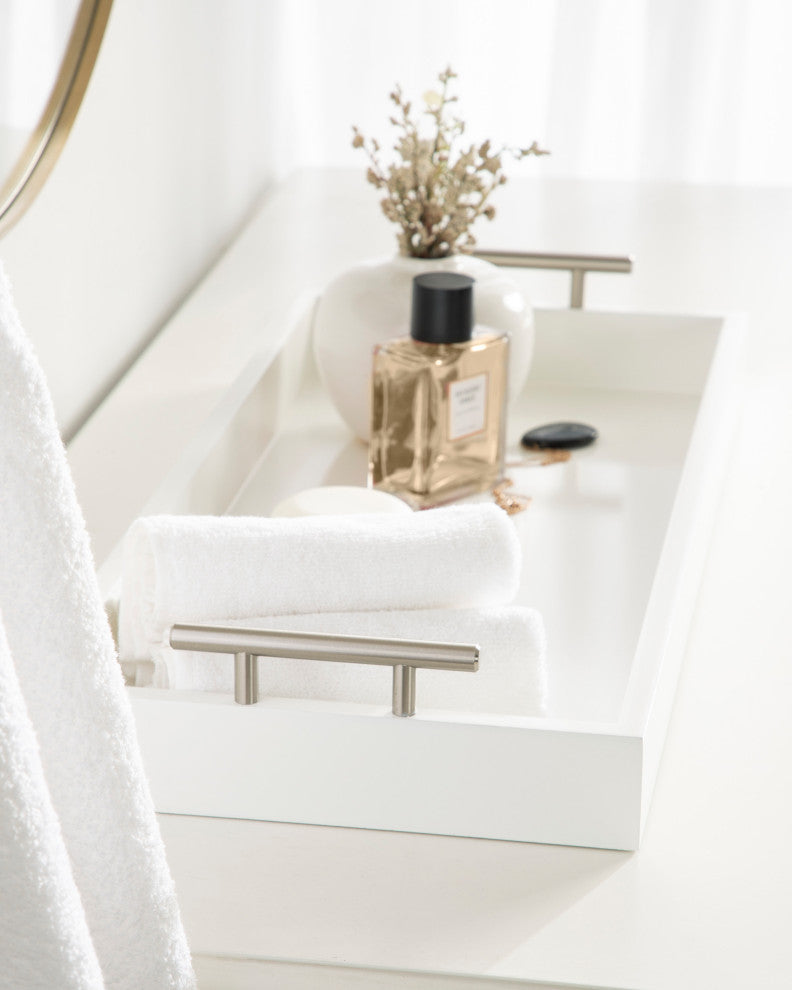 Lipton Narrow Rectangle Wood Accent Tray, White/Silver 10x24