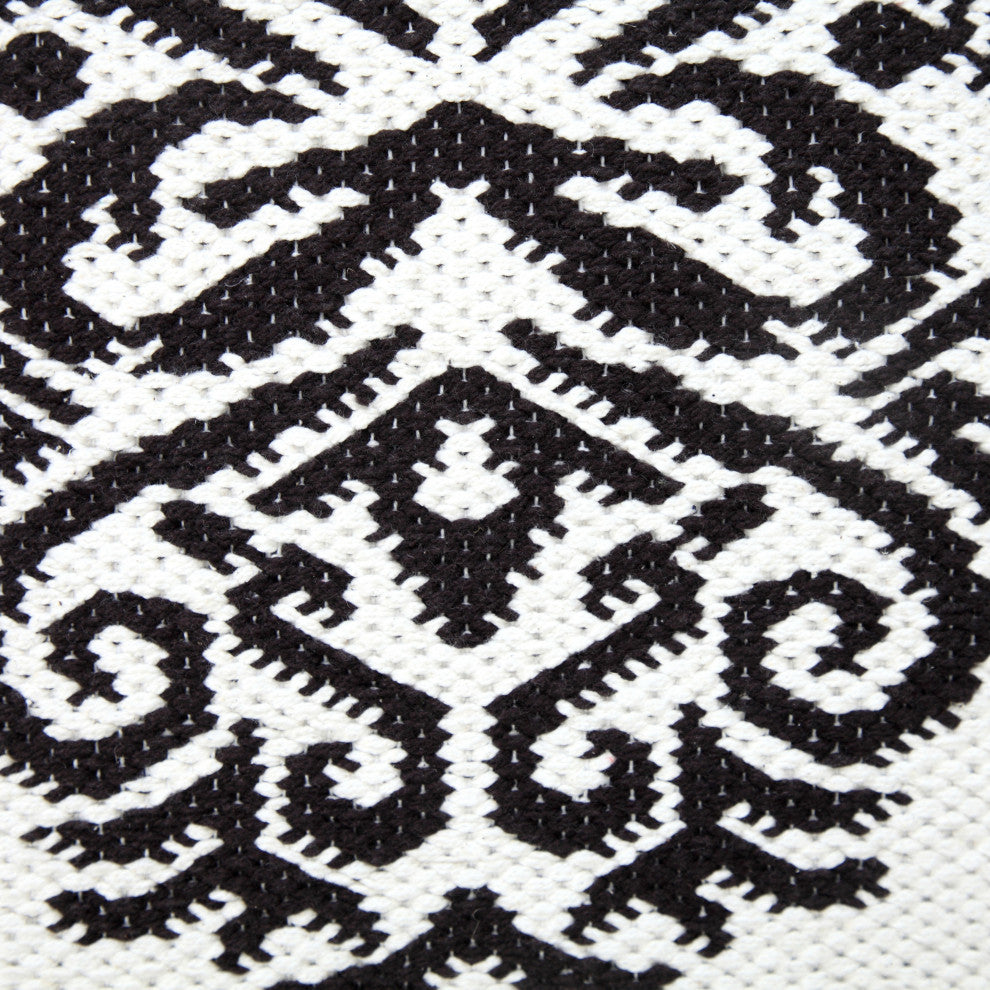 Ox Bay Machine-Made White/Black Medallion Cotton Blend Pillow Cover, 20"x20"