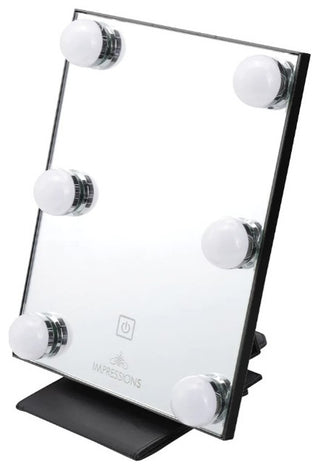 Lumiere Touch Pad Mini LED Makeup Mirror, Black, Hollywood Led Bulbs