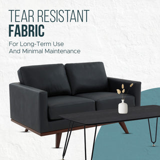 LeisureMod Chester Modern Leather Loveseat With Birch Wood Base, Black
