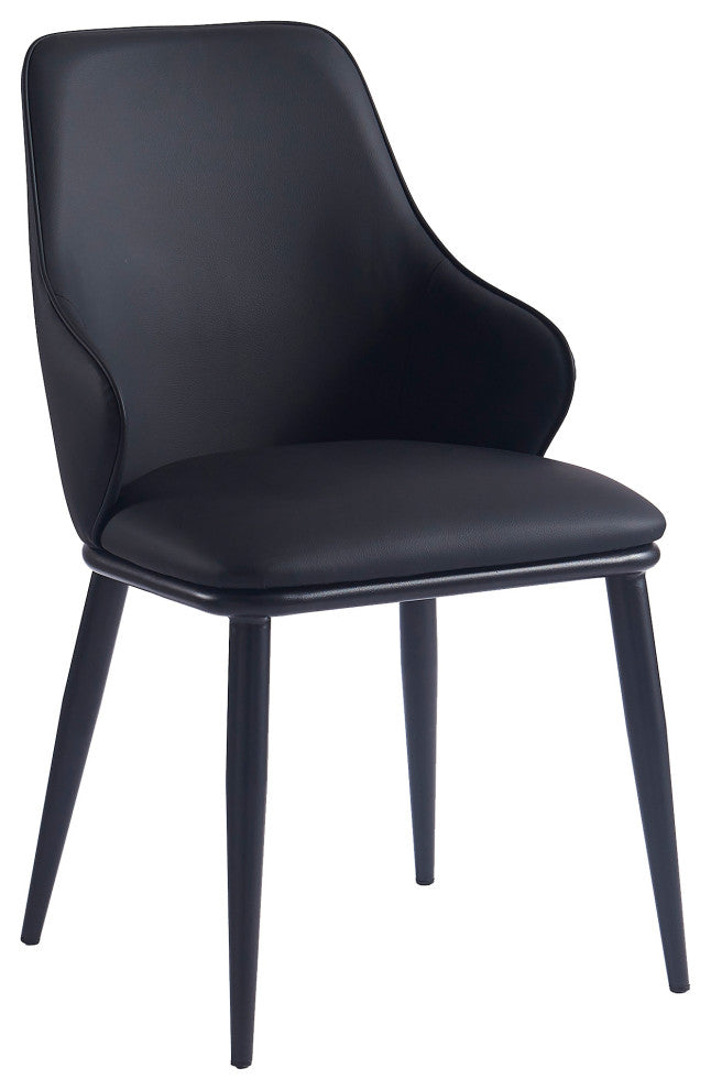Contemporary Faux Leather and Metal Dining Chair, Set of 2, Black
