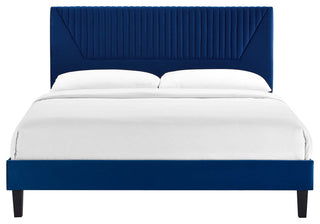 Yasmine Channel Tufted Performance Velvet Twin Platform Bed, Navy