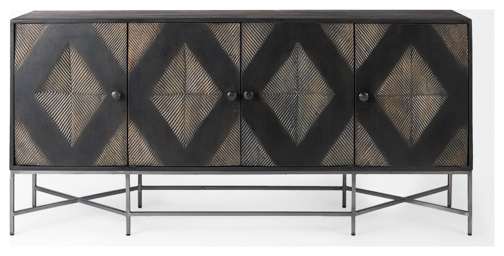 Hogarth I Dark / Light Brown Solid Wood w/ Silver Metal Frame Sideboard