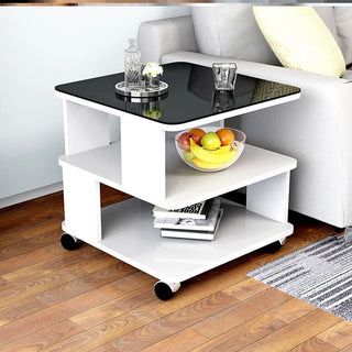 Modern Simplicity Coffee Table Made of Solid Wood with Multifunctional Storage, White+black, L15.7"