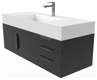 CastelloUSA Amazon 48" Wall Mounted Vanity Set, Black, White Top, Black Handles