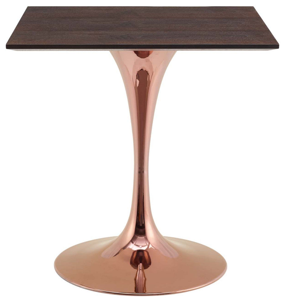 Dining Table, Square, Wood, Rose Gold Dark Brown Brown Walnut, Modern, Bistro