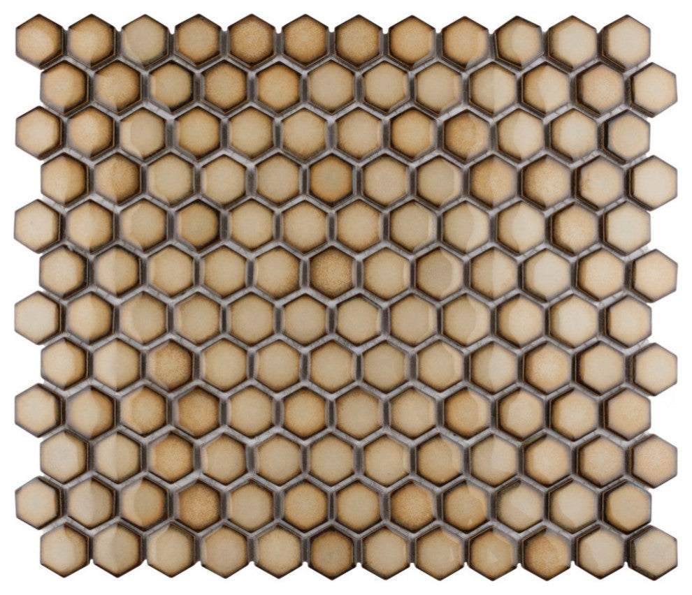 Hudson 1" Hex Caffe Porcelain Floor and Wall Tile