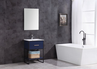 24" Blue Finish Sink Vanity With Black Metal Frame, PVC