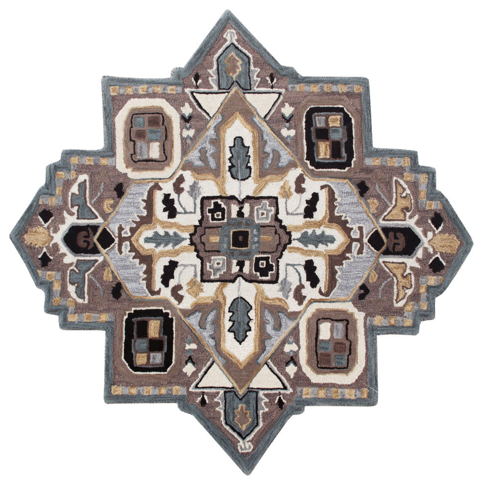 Southwestern Winter Cabin Medallion Shape Rug, 5' Round