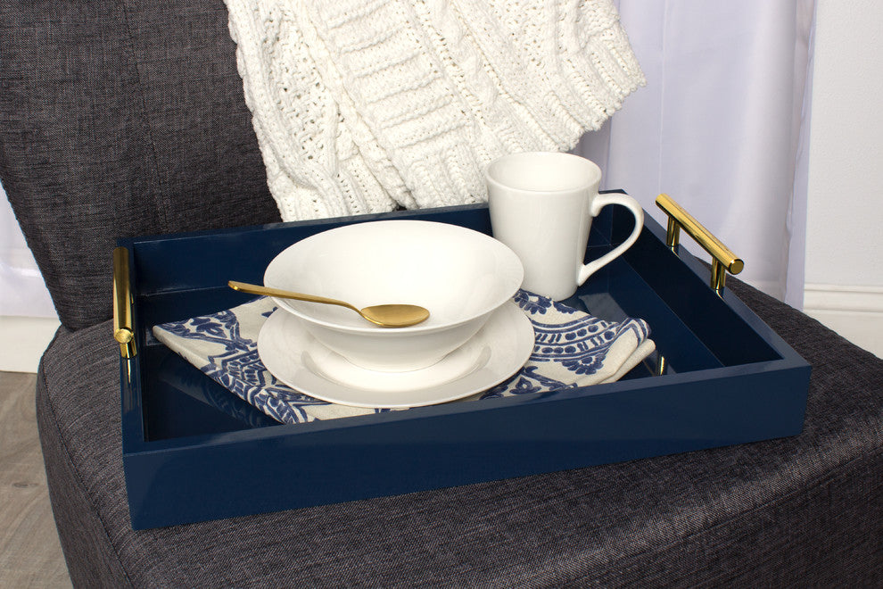 Lipton Decorative Wood Tray with Metal Handles, Blue/Gold