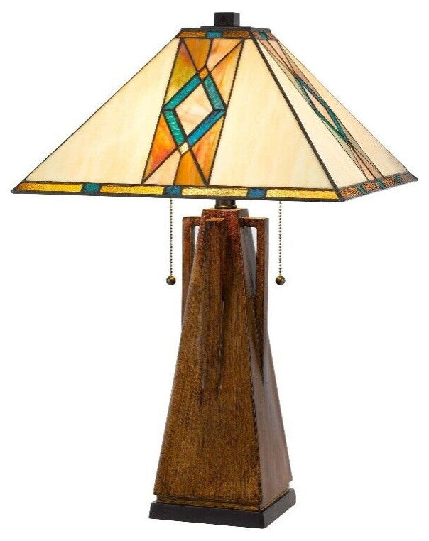 Benzara BM241807 Table Lamp With Tiffany Shade and Geometric Design, Multicolor