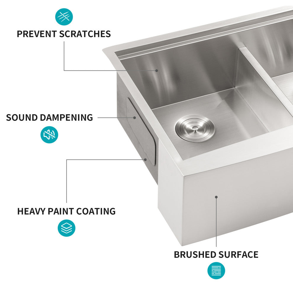 Stainless Steel Double Bowl Farmhouse Kitchen Sink, Workstation