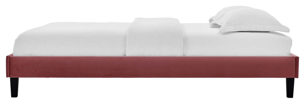Platform Bed Frame, Queen Size, Velvet, Pink, Modern Contemporary, Bedroom