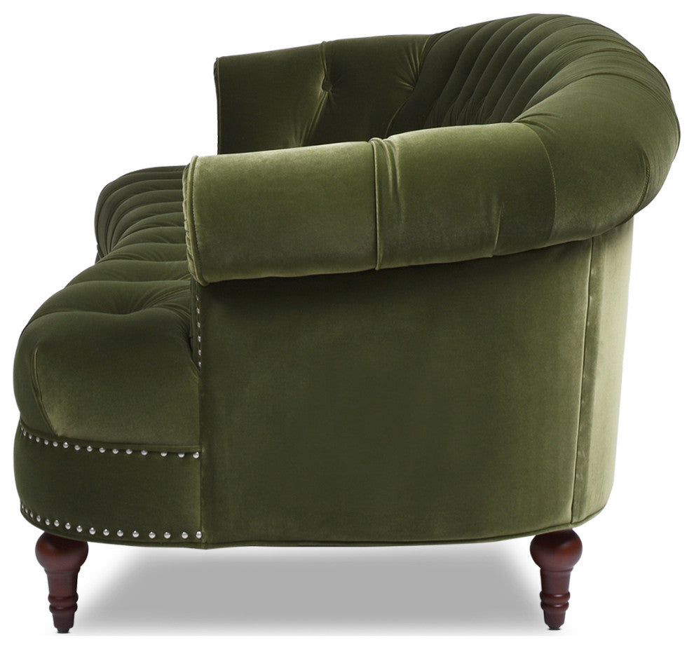 La Rosa Victorian Chesterfield Tufted Sofa, Olive Green Performance Velvet